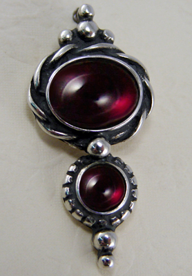 Sterling Silver Round Under Oval Gemstone Stud Drop Dangle Earrings With Two Garnets